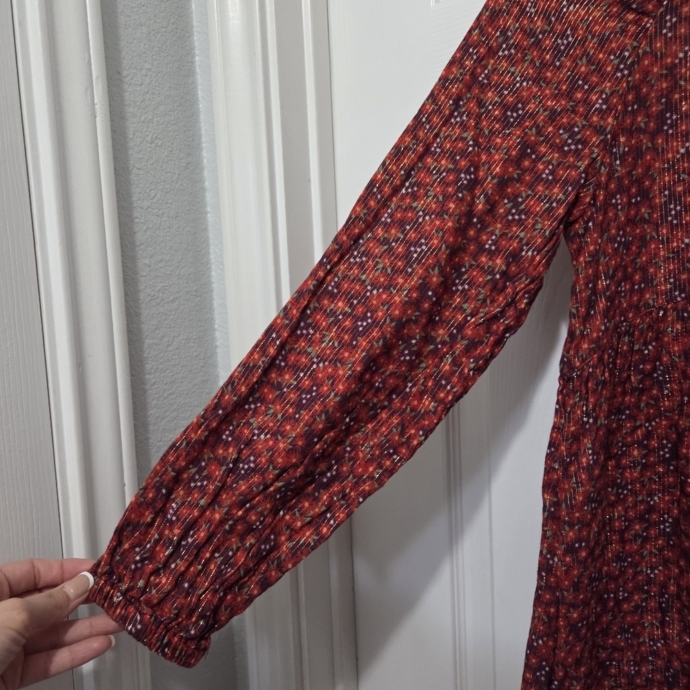 Cat & Jack Girls Ditsy Floral Print Metallic Stripe Long Sleeve Dress Size XL 14 - Picture 5 of 10